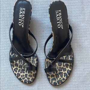Franco Sarto Black and Brown Animal Print Sandals